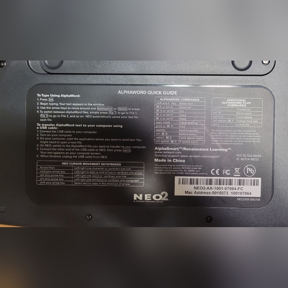 ALPHASMART NEO2 PORTABLE WORD PROCESSOR RENAISSANCE LEARNING - Picture 5 of 7